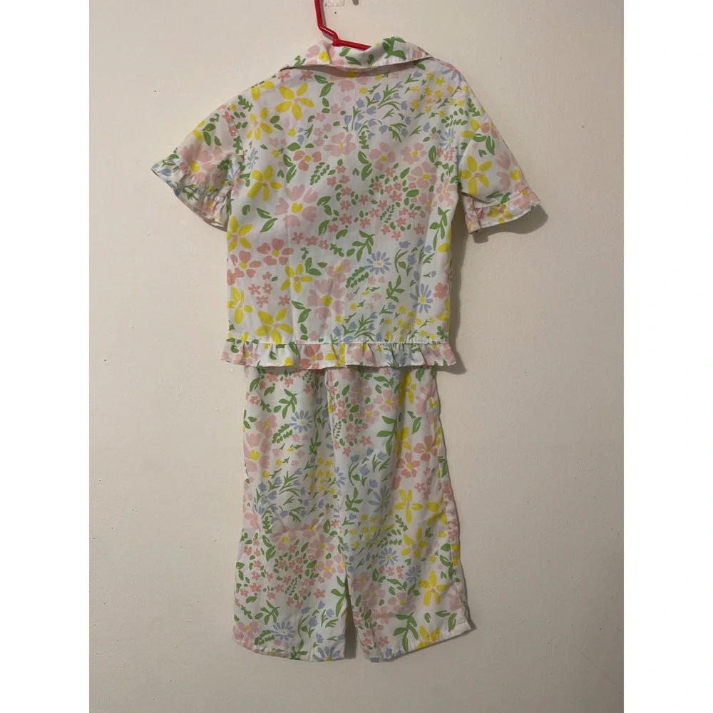 Floral Boho CottageCore Casual Girls Pajamas Sleepwear Short Sleeve Pants Size 4